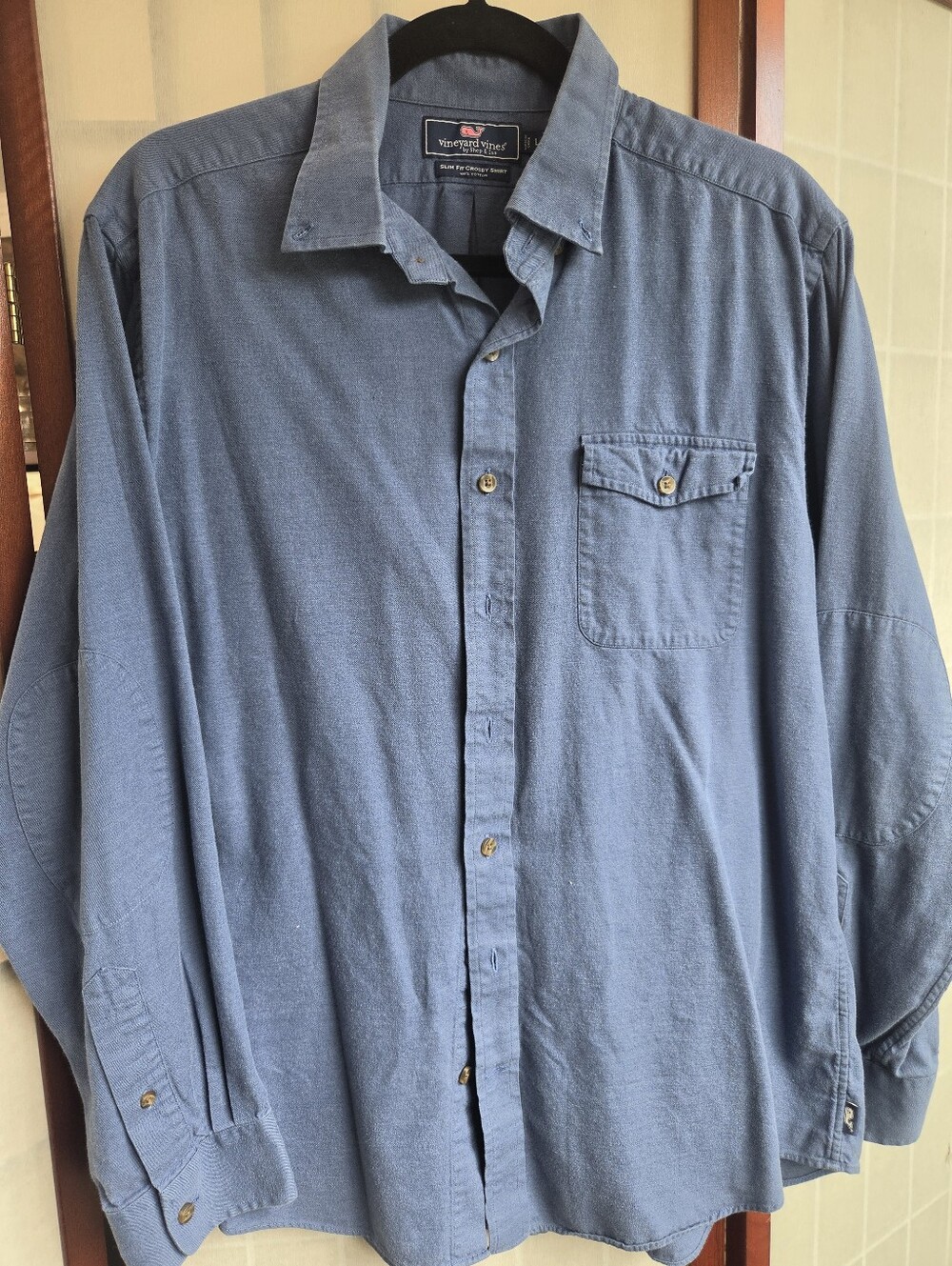 Chambray Blue Crosby Button Down Shirt Elbow Patch Coastal Ivy Oxford Classic